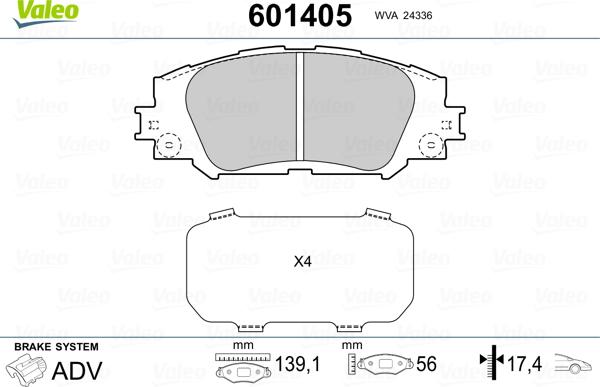 Valeo 601405 - Тормозные колодки, дисковые, комплект autosila-amz.com