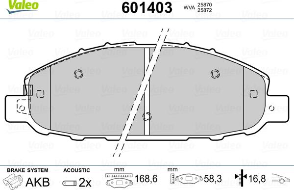 Valeo 601403 - Тормозные колодки, дисковые, комплект autosila-amz.com