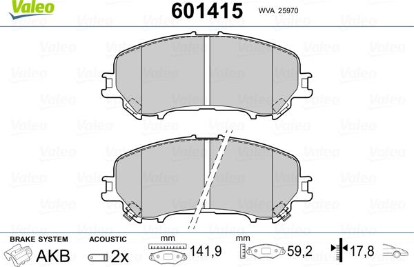 Valeo 601415 - Тормозные колодки, дисковые, комплект autosila-amz.com