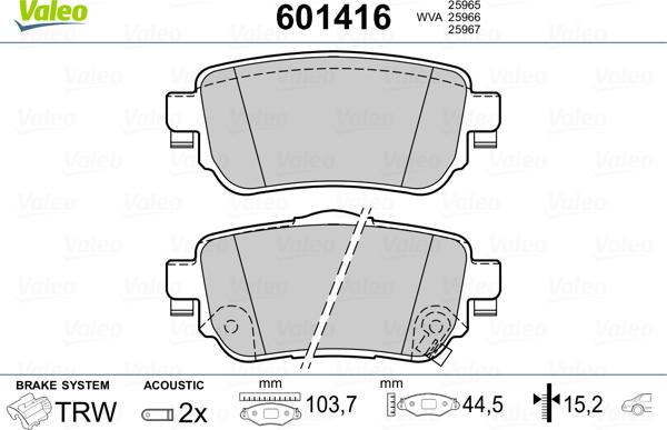 Valeo 601416 - Тормозные колодки, дисковые, комплект autosila-amz.com