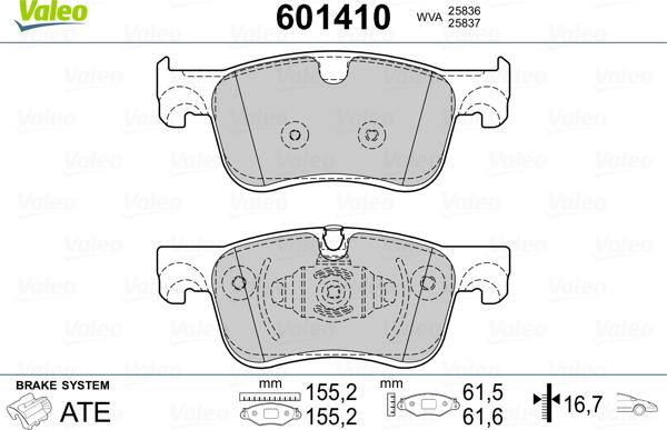 Valeo 601410 - Тормозные колодки, дисковые, комплект autosila-amz.com