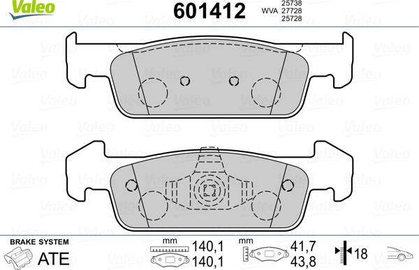 Valeo 601412 - Тормозные колодки, дисковые, комплект autosila-amz.com