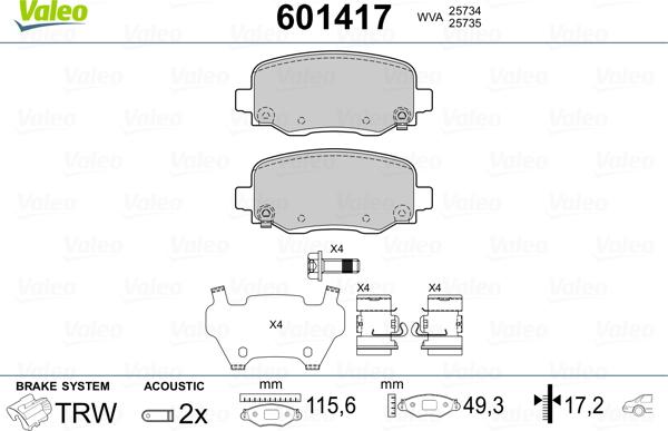 Valeo 601417 - Тормозные колодки, дисковые, комплект autosila-amz.com