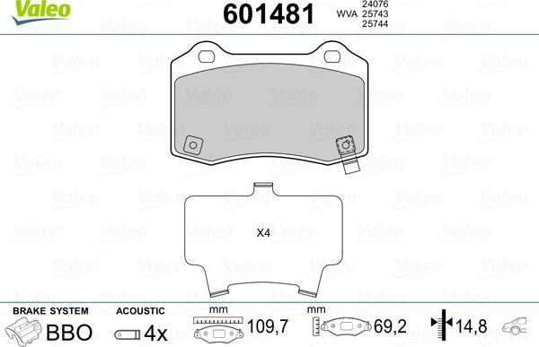 Valeo 601481 - Тормозные колодки, дисковые, комплект autosila-amz.com