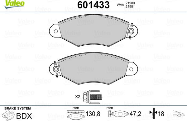 Valeo 601433 - Тормозные колодки, дисковые, комплект autosila-amz.com