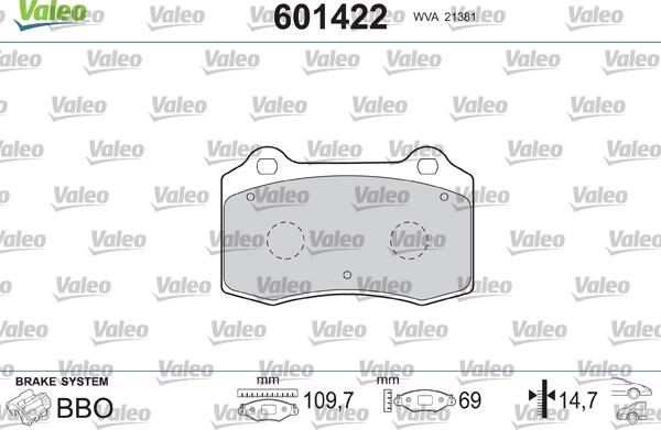 Valeo 601422 - Тормозные колодки, дисковые, комплект autosila-amz.com