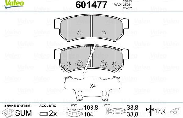 Valeo 601477 - Тормозные колодки, дисковые, комплект autosila-amz.com