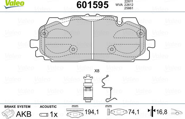 Valeo 601595 - Тормозные колодки, дисковые, комплект autosila-amz.com