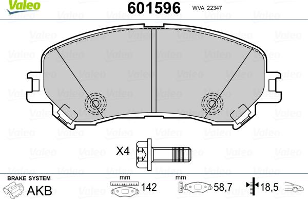 Valeo 601596 - Тормозные колодки, дисковые, комплект autosila-amz.com