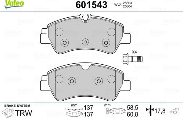 Valeo 601543 - Тормозные колодки, дисковые, комплект autosila-amz.com