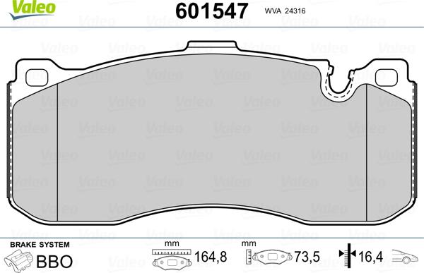 Valeo 601547 - Тормозные колодки, дисковые, комплект autosila-amz.com