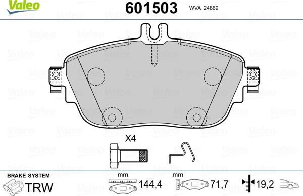 Valeo 601503 - Тормозные колодки, дисковые, комплект autosila-amz.com