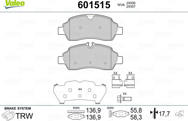 Valeo 601515 - Тормозные колодки, дисковые, комплект autosila-amz.com