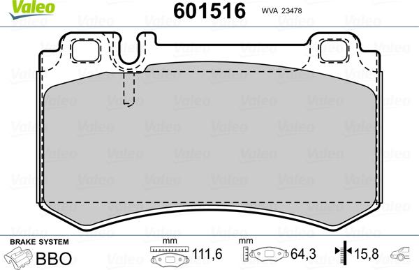 Valeo 601516 - Тормозные колодки, дисковые, комплект autosila-amz.com