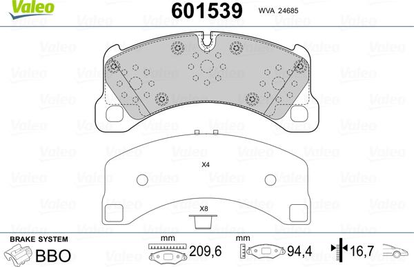 Valeo 601539 - Тормозные колодки, дисковые, комплект autosila-amz.com