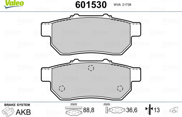 Valeo 601530 - Тормозные колодки, дисковые, комплект autosila-amz.com