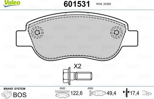 Valeo 601531 - Тормозные колодки, дисковые, комплект autosila-amz.com