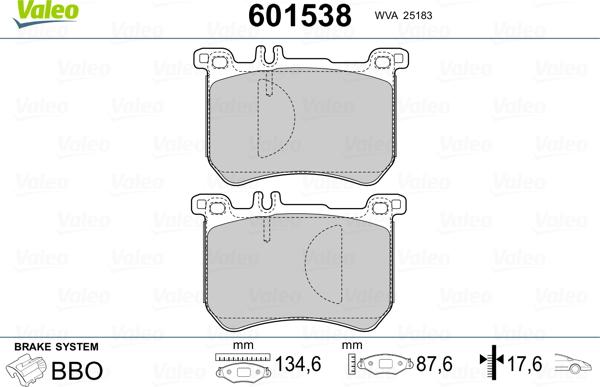 Valeo 601538 - Тормозные колодки, дисковые, комплект autosila-amz.com