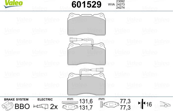 Valeo 601529 - Тормозные колодки, дисковые, комплект autosila-amz.com