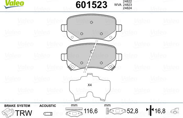 Valeo 601523 - Тормозные колодки, дисковые, комплект autosila-amz.com