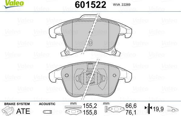 Valeo 601522 - Тормозные колодки, дисковые, комплект autosila-amz.com