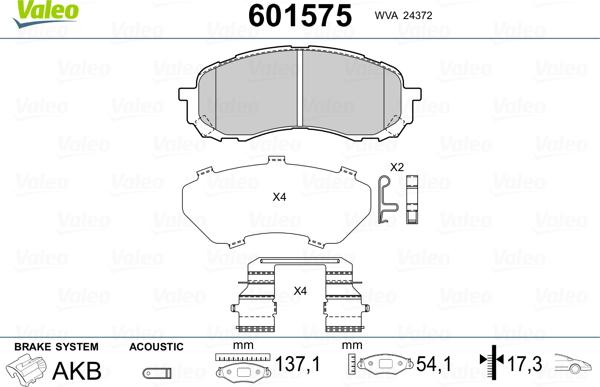 Valeo 601575 - Тормозные колодки, дисковые, комплект autosila-amz.com