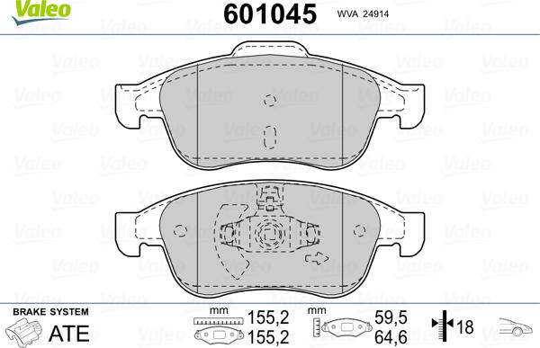 Valeo 601045 - Тормозные колодки, дисковые, комплект autosila-amz.com