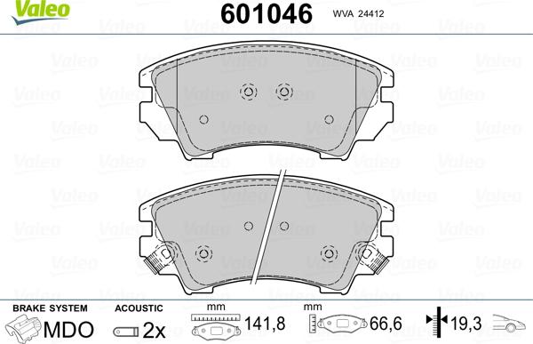 Valeo 601046 - Тормозные колодки, дисковые, комплект autosila-amz.com