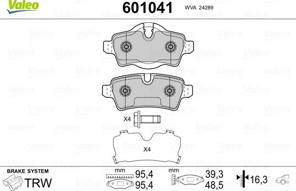 Valeo 601041 - Тормозные колодки, дисковые, комплект autosila-amz.com