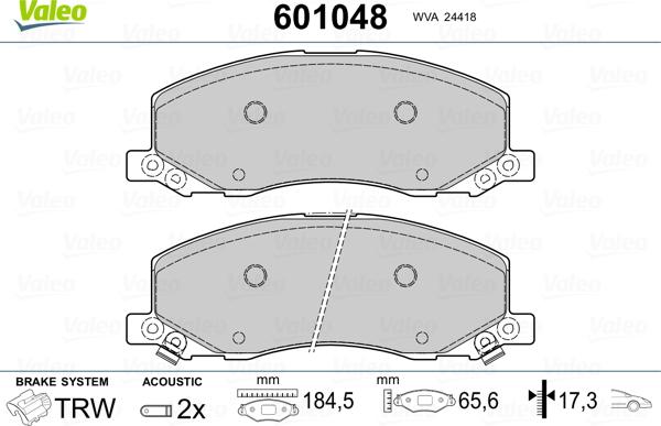 Valeo 601048 - Тормозные колодки, дисковые, комплект autosila-amz.com