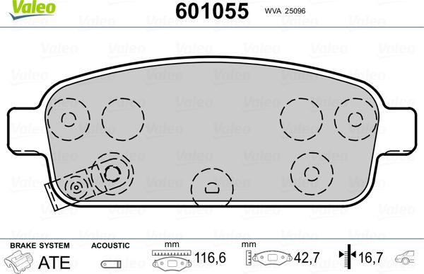 Valeo 601055 - Тормозные колодки, дисковые, комплект autosila-amz.com