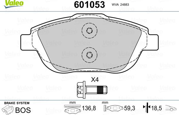 Valeo 601053 - Тормозные колодки, дисковые, комплект autosila-amz.com