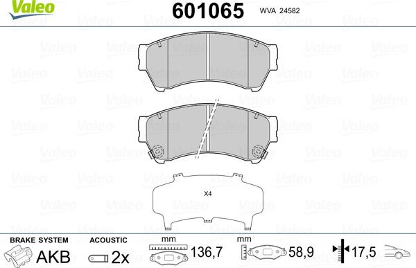 Valeo 601065 - Тормозные колодки, дисковые, комплект autosila-amz.com