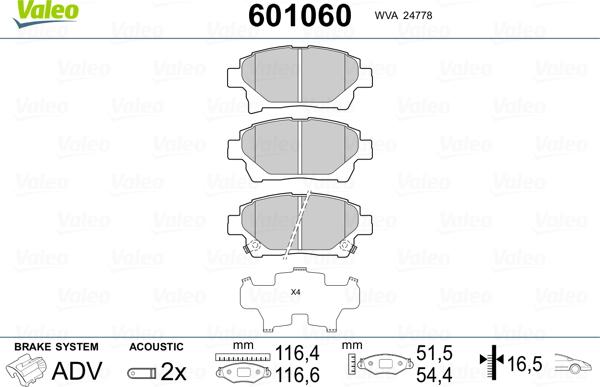 Valeo 601060 - Тормозные колодки, дисковые, комплект autosila-amz.com