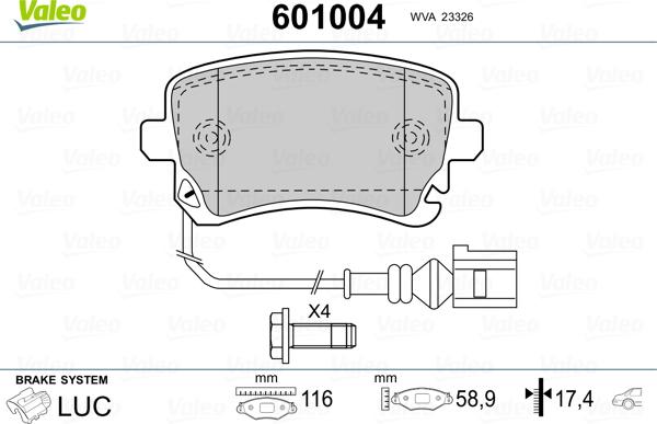 Valeo 601004 - Тормозные колодки, дисковые, комплект autosila-amz.com