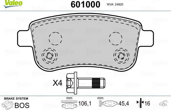 Valeo 601000 - Тормозные колодки, дисковые, комплект autosila-amz.com