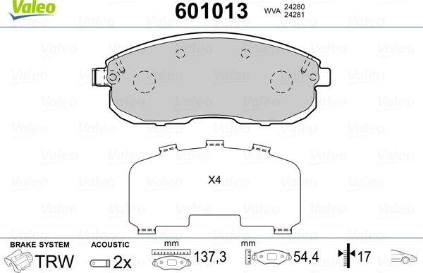 Valeo 601013 - Тормозные колодки, дисковые, комплект autosila-amz.com