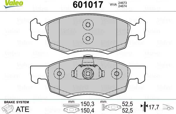 Valeo 601017 - Тормозные колодки, дисковые, комплект autosila-amz.com