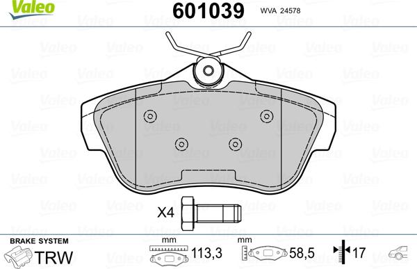 Valeo 601039 - Тормозные колодки, дисковые, комплект autosila-amz.com