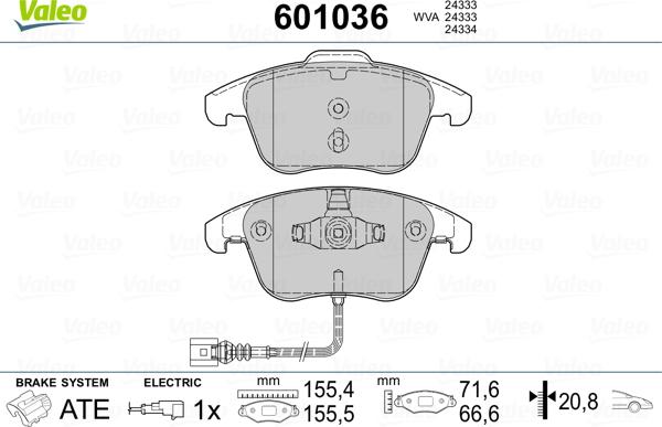 Valeo 601036 - Тормозные колодки, дисковые, комплект autosila-amz.com