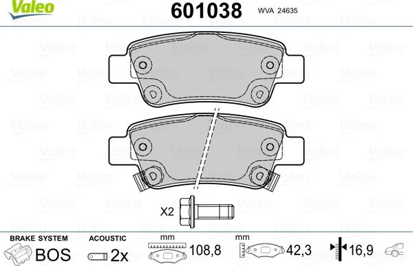 Valeo 601038 - Тормозные колодки, дисковые, комплект autosila-amz.com