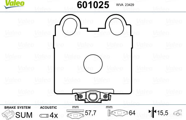 Valeo 601025 - Тормозные колодки, дисковые, комплект autosila-amz.com