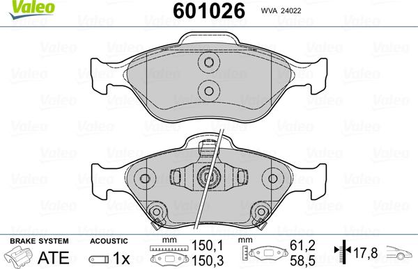 Valeo 601026 - Комплект тормозных колодок autosila-amz.com