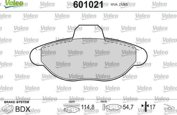 Valeo 601021 - Тормозные колодки, дисковые, комплект autosila-amz.com