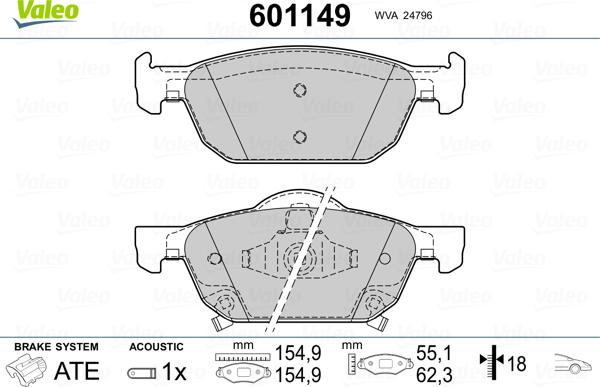 Valeo 601149 - Тормозные колодки, дисковые, комплект autosila-amz.com