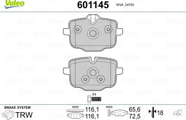 Valeo 601145 - Тормозные колодки, дисковые, комплект autosila-amz.com