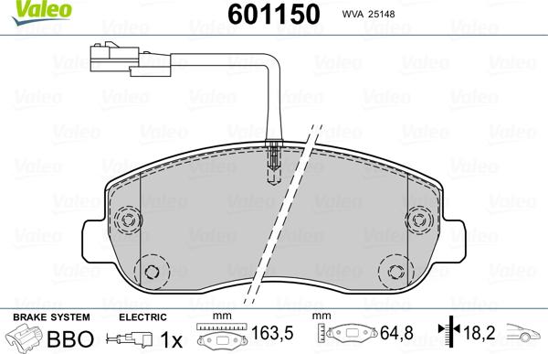 Valeo 601150 - Тормозные колодки, дисковые, комплект autosila-amz.com