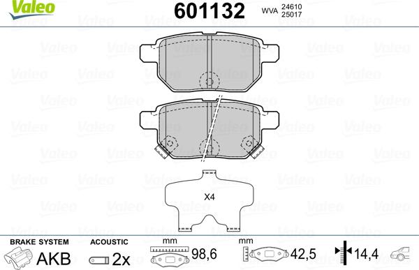 Valeo 601132 - Тормозные колодки, дисковые, комплект autosila-amz.com