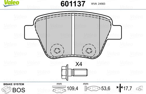 Valeo 601137 - Тормозные колодки, дисковые, комплект autosila-amz.com