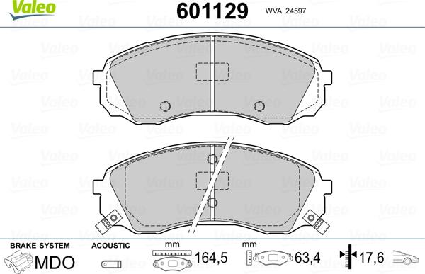 Valeo 601129 - Тормозные колодки, дисковые, комплект autosila-amz.com